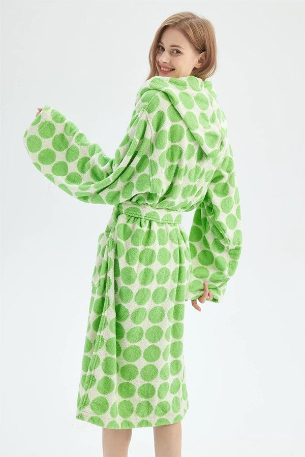 Whimsical Polka Dot Hooded Bath Robe - 100% Organic Long-stapled Cotton