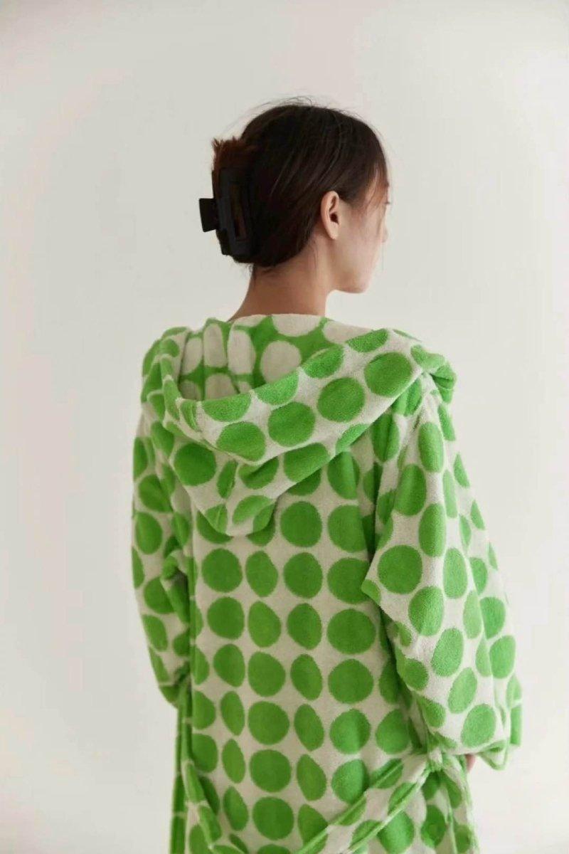 Whimsical Polka Dot Hooded Bath Robe - 100% Organic Long-stapled Cotton