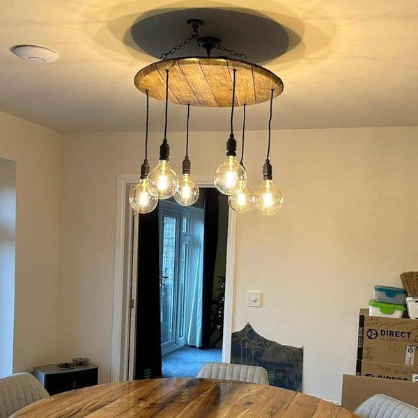 Whiskey Barrel Wooden Chandelier Cluster Pendant Light