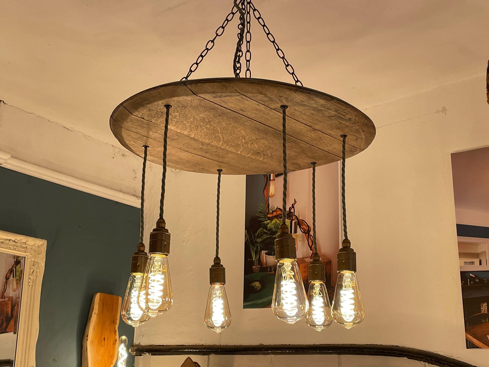 Whiskey Barrel Wooden Chandelier Cluster Pendant Light