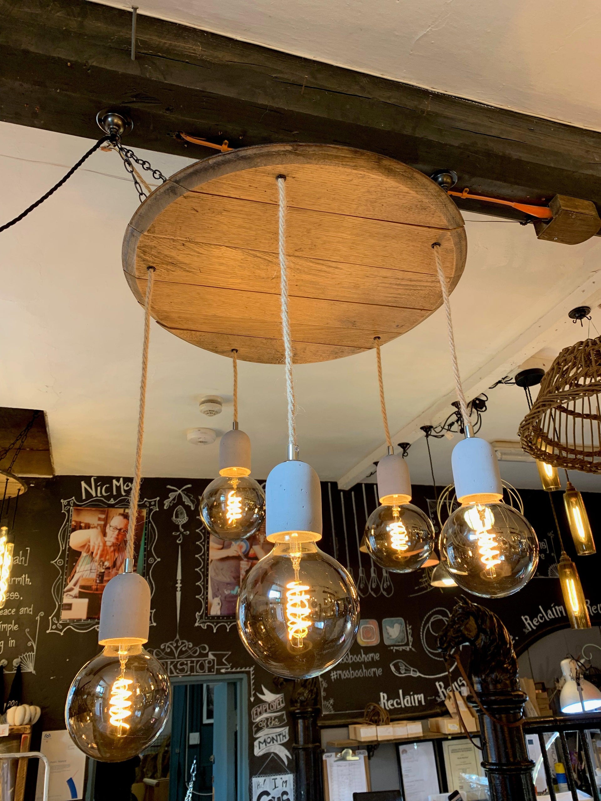 Whiskey Barrel Wooden Chandelier Cluster Pendant Light