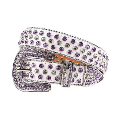 White Strap Men Women Rhinestone Belt Buckle