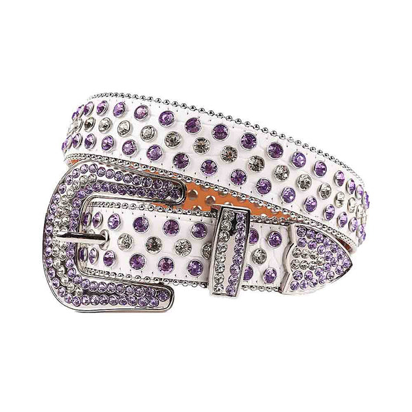 White Strap Men Women Rhinestone Belt Buckle