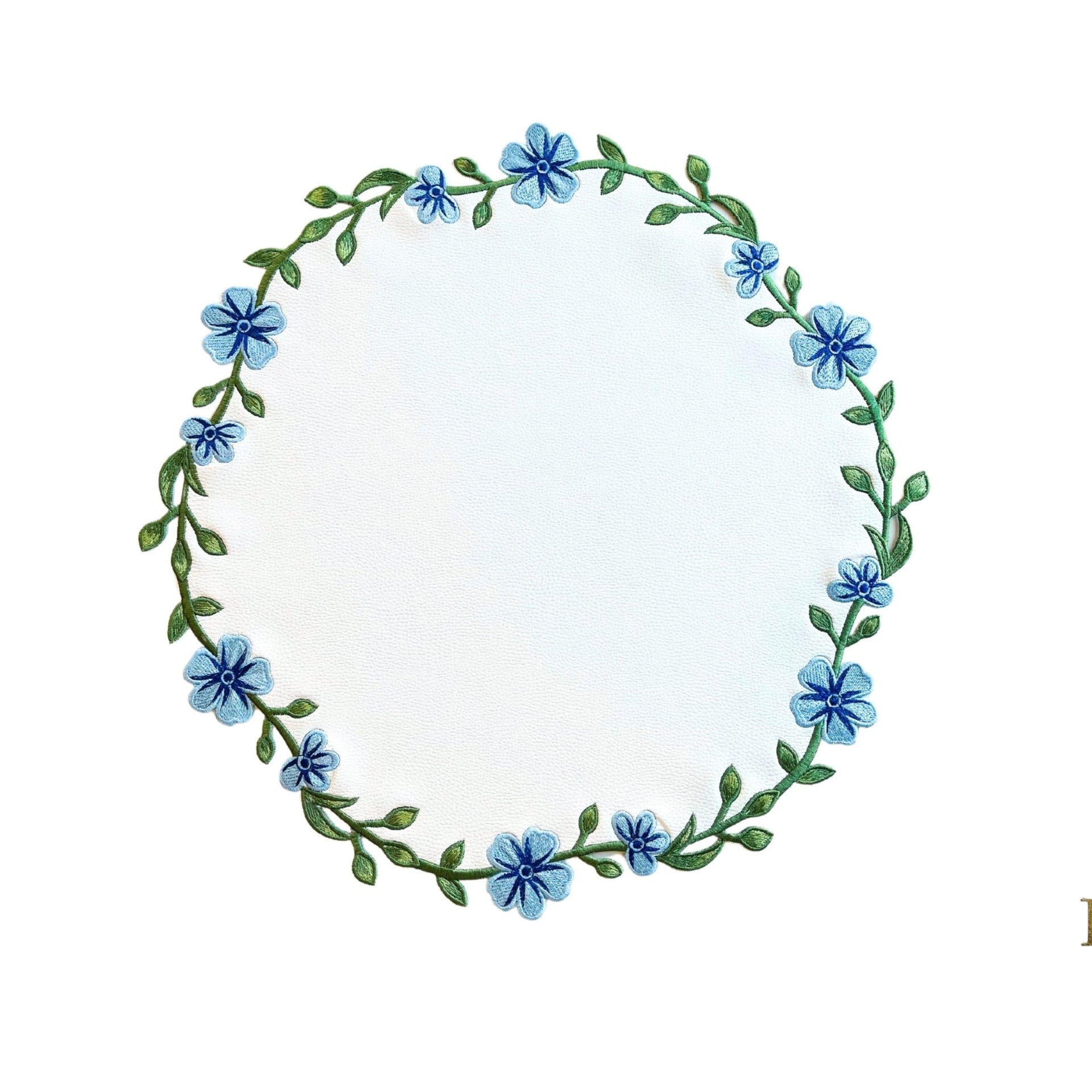 SPRING TABLE DECOR – UNITY WHITE & BLUE ROUND FAUX LEATHER PLACEMAT