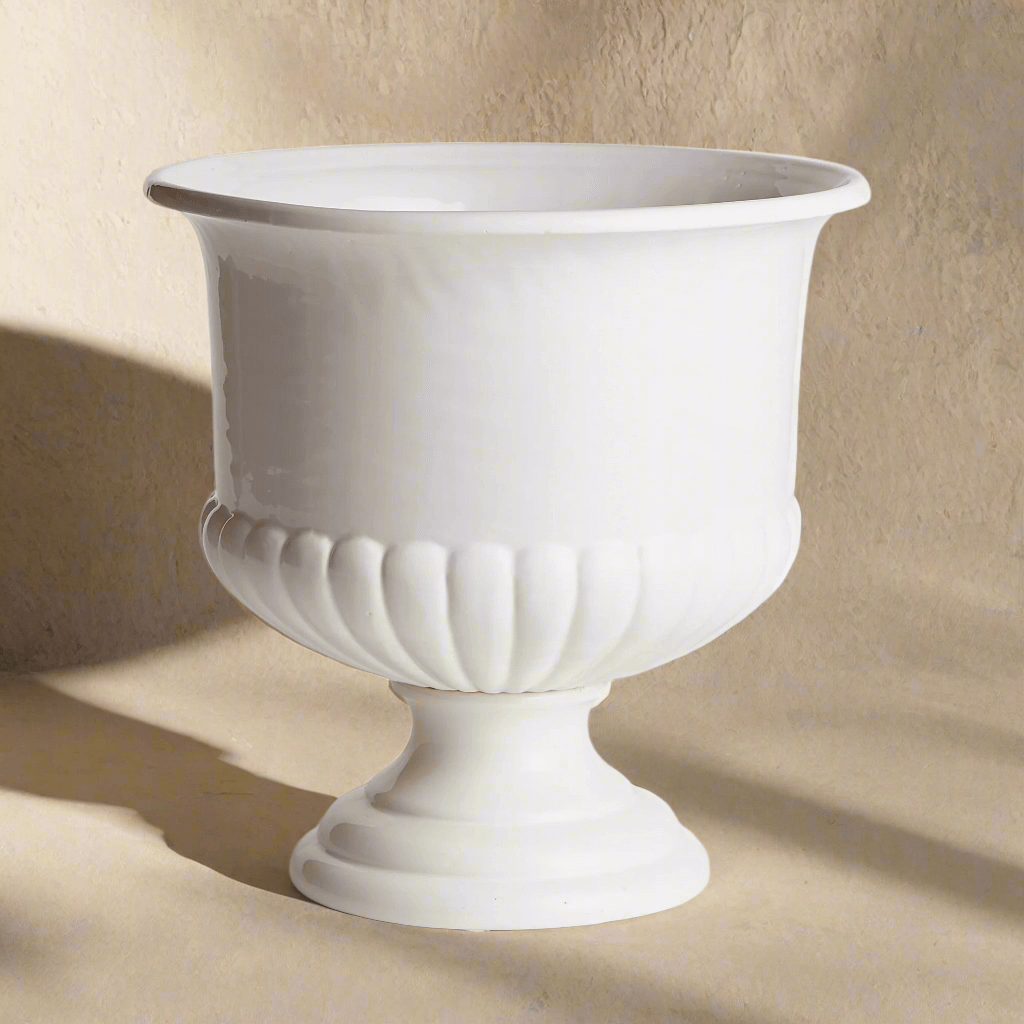 White Ceramic Urn Planter for Tuscan-Inspired Decor