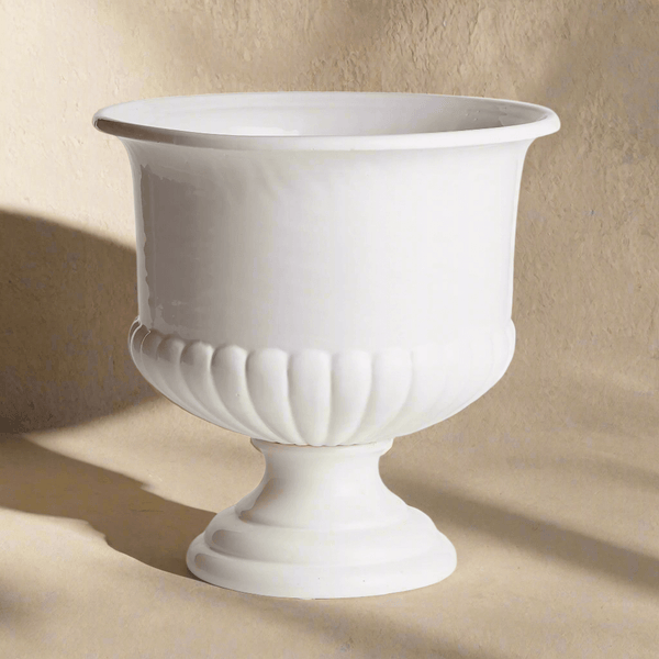 White Ceramic Urn Planter for Tuscan-Inspired Decor