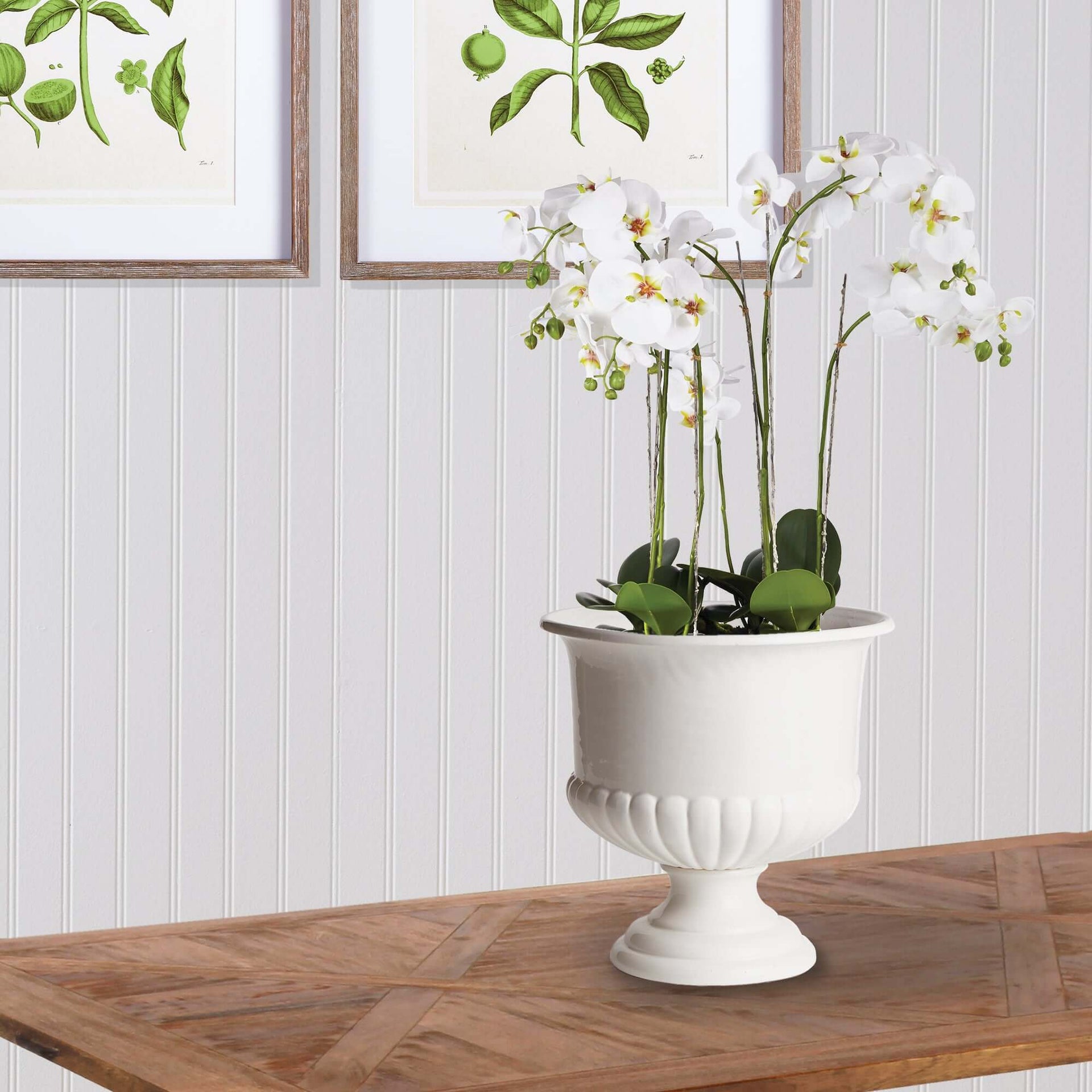 White Ceramic Urn Planter for Tuscan-Inspired Decor