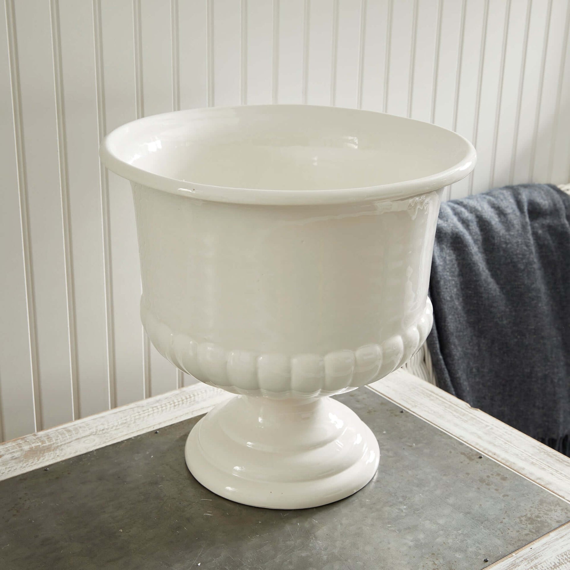 White Ceramic Urn Planter for Tuscan-Inspired Decor