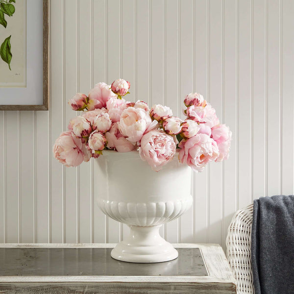 White Ceramic Urn Planter for Tuscan-Inspired Decor