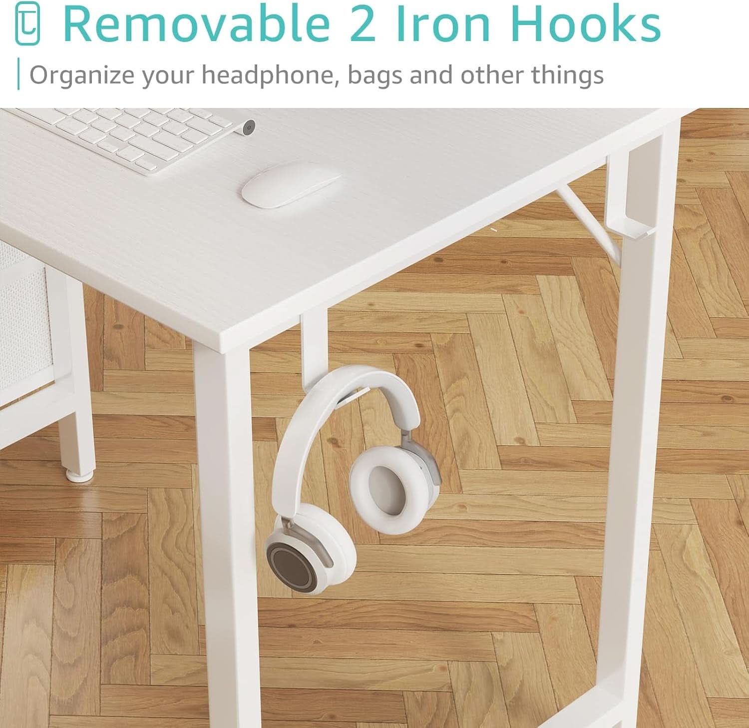 White Computer Desk With Fabric Drawers 47 Inch Reversible Study Desk
