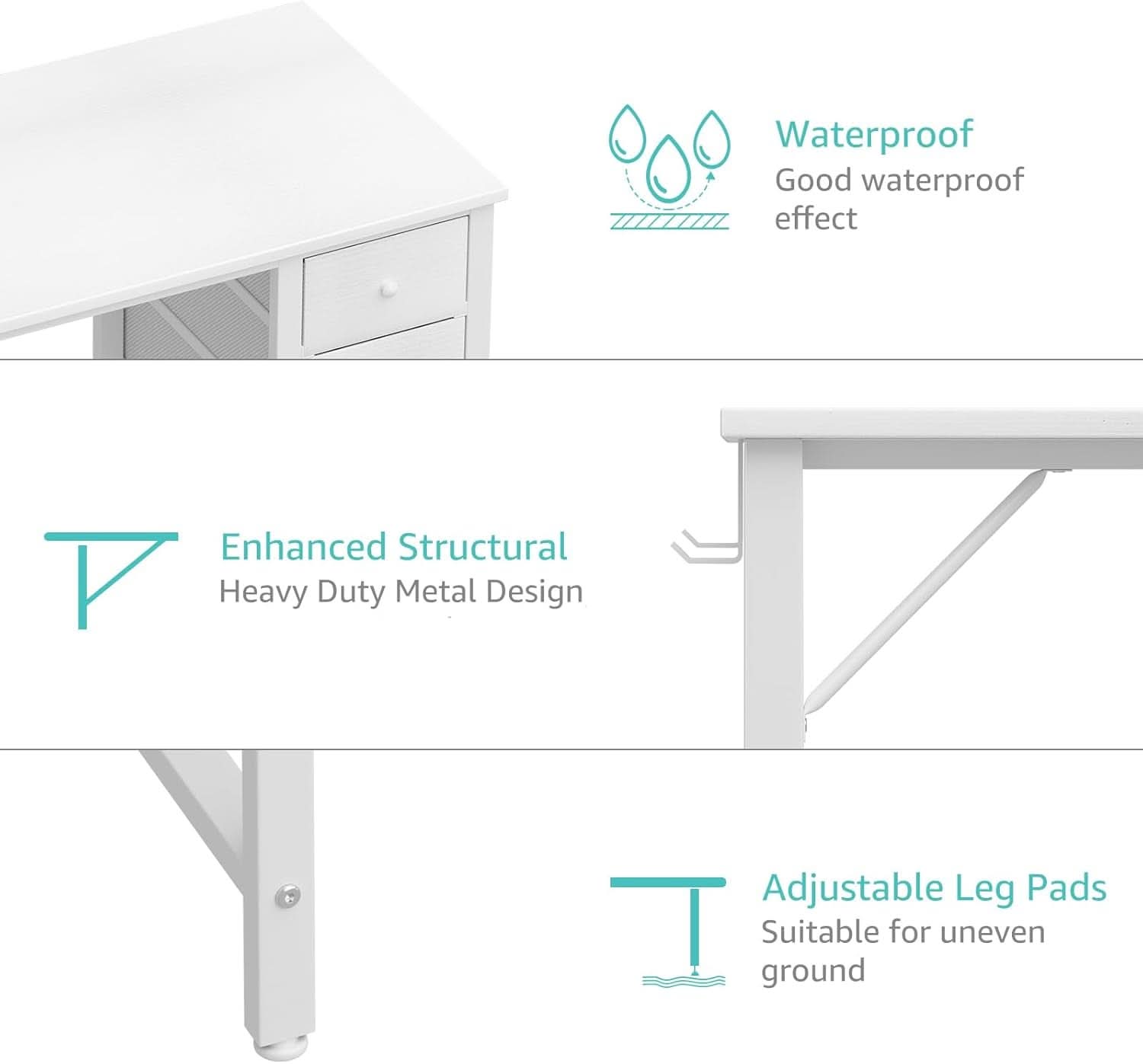 White Computer Desk With Fabric Drawers 47 Inch Reversible Study Desk