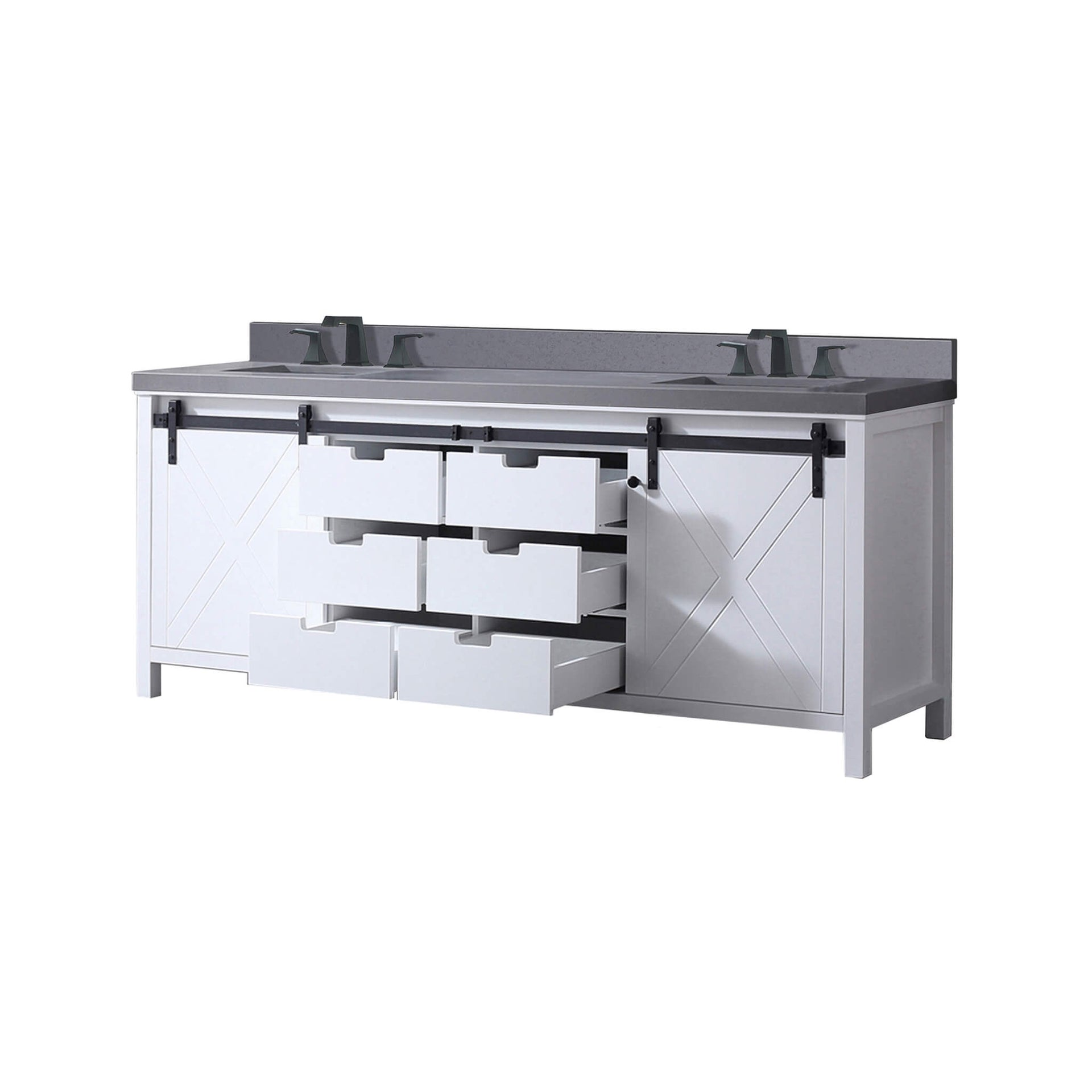 White Bathroom Vanity With Gray Quartz Top And Faucet Set (SAK40685)