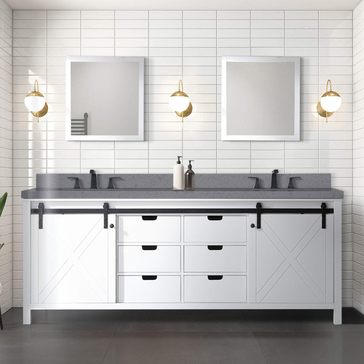White Bathroom Vanity With Gray Quartz Top And Faucet Set (SAK40685)