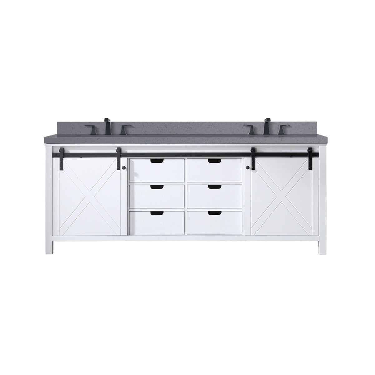 White Bathroom Vanity With Gray Quartz Top And Faucet Set (SAK40685)