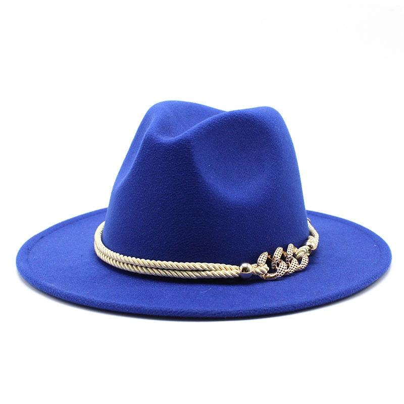 White Elegant Wide Brim Simple Hat Summer Women Lady Retro Wide Brim Hat Charming Fedora Hat Solid Color Fedoras Hat With Chain Men Women Cotton Comfortable Jazz Cap 56-58cm