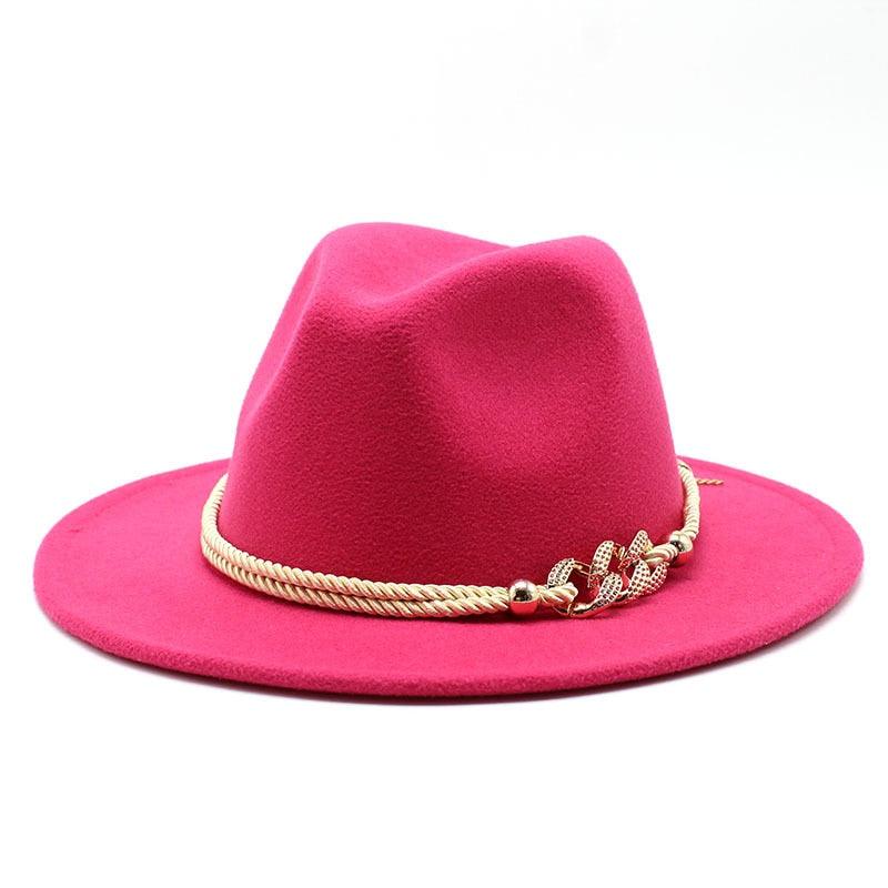 White Elegant Wide Brim Simple Hat Summer Women Lady Retro Wide Brim Hat Charming Fedora Hat Solid Color Fedoras Hat With Chain Men Women Cotton Comfortable Jazz Cap 56-58cm