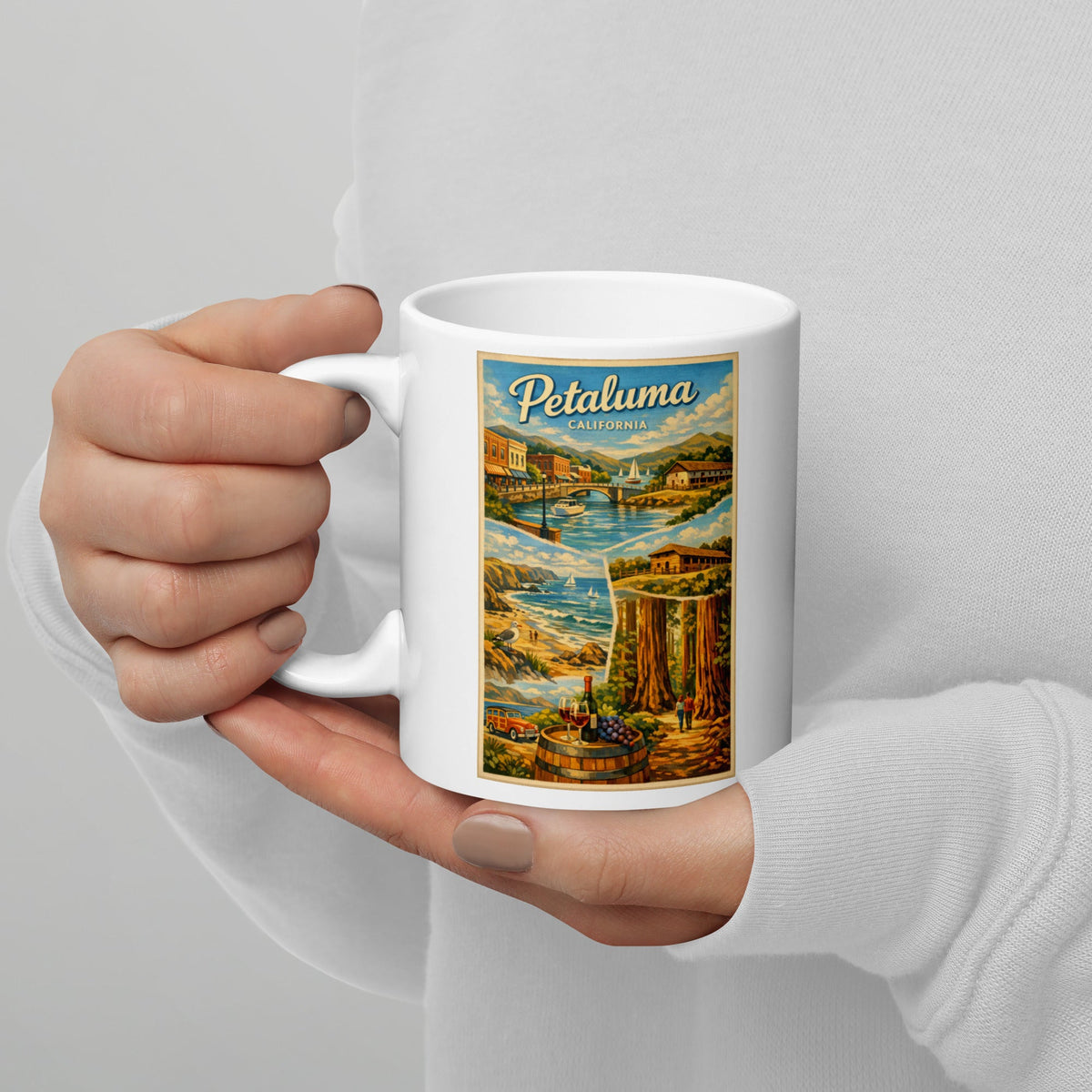 Petaluma California 11 oz White Glossy Mug