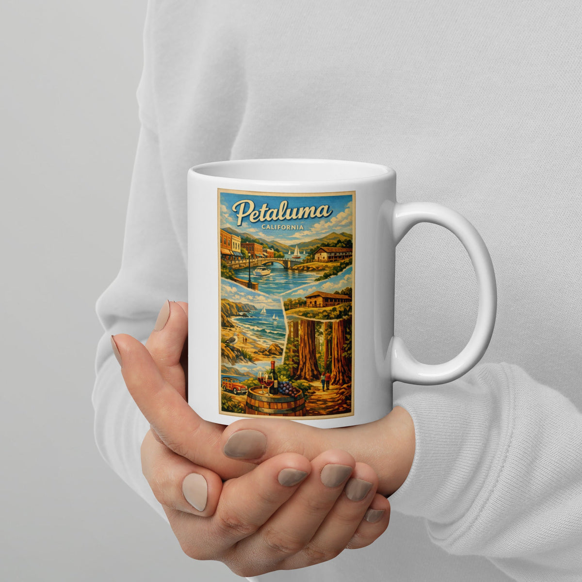 Petaluma California 11 oz White Glossy Mug