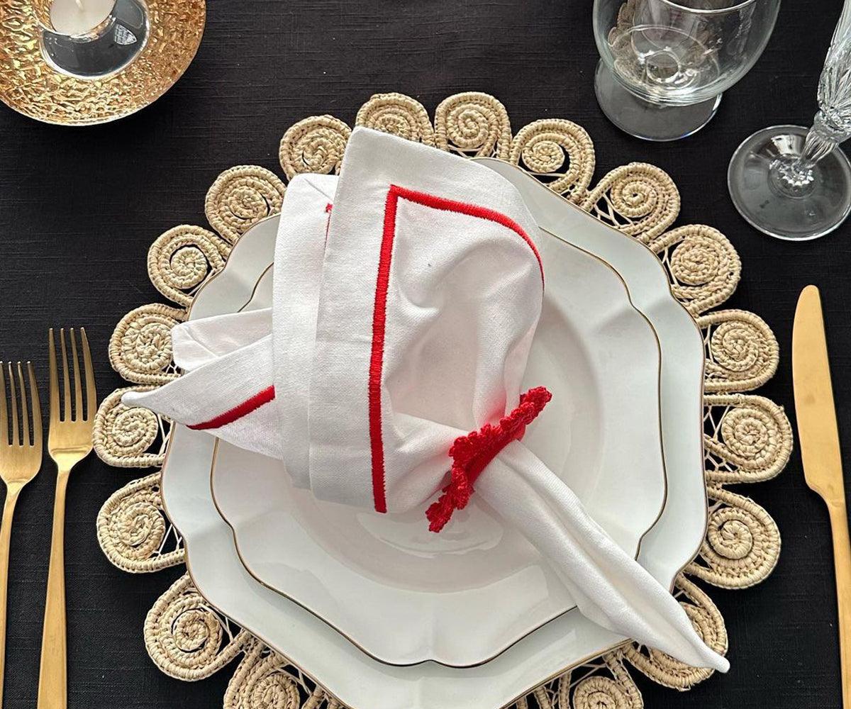 Red Embroidery Napkins- Line Design
