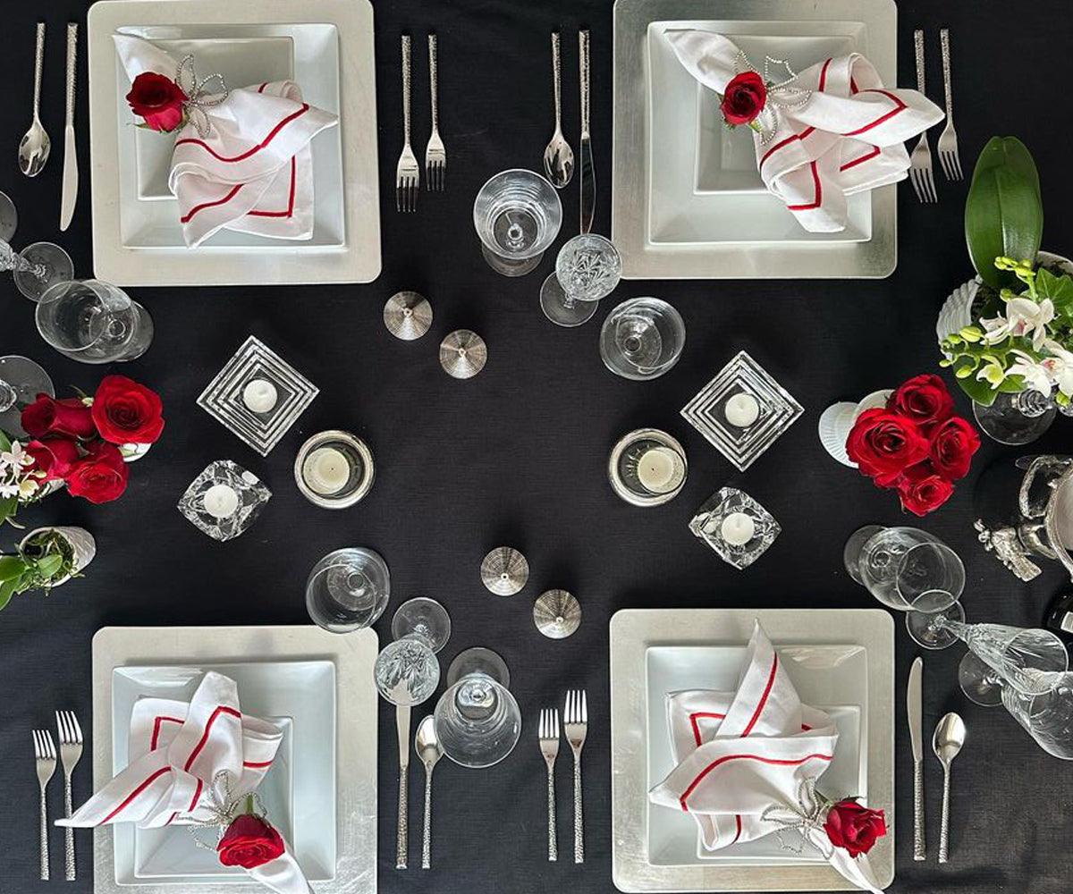 Red Embroidery Napkins- Line Design