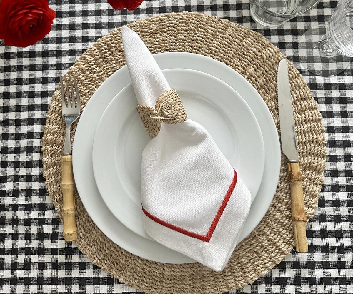 Red Embroidery Napkins- Line Design