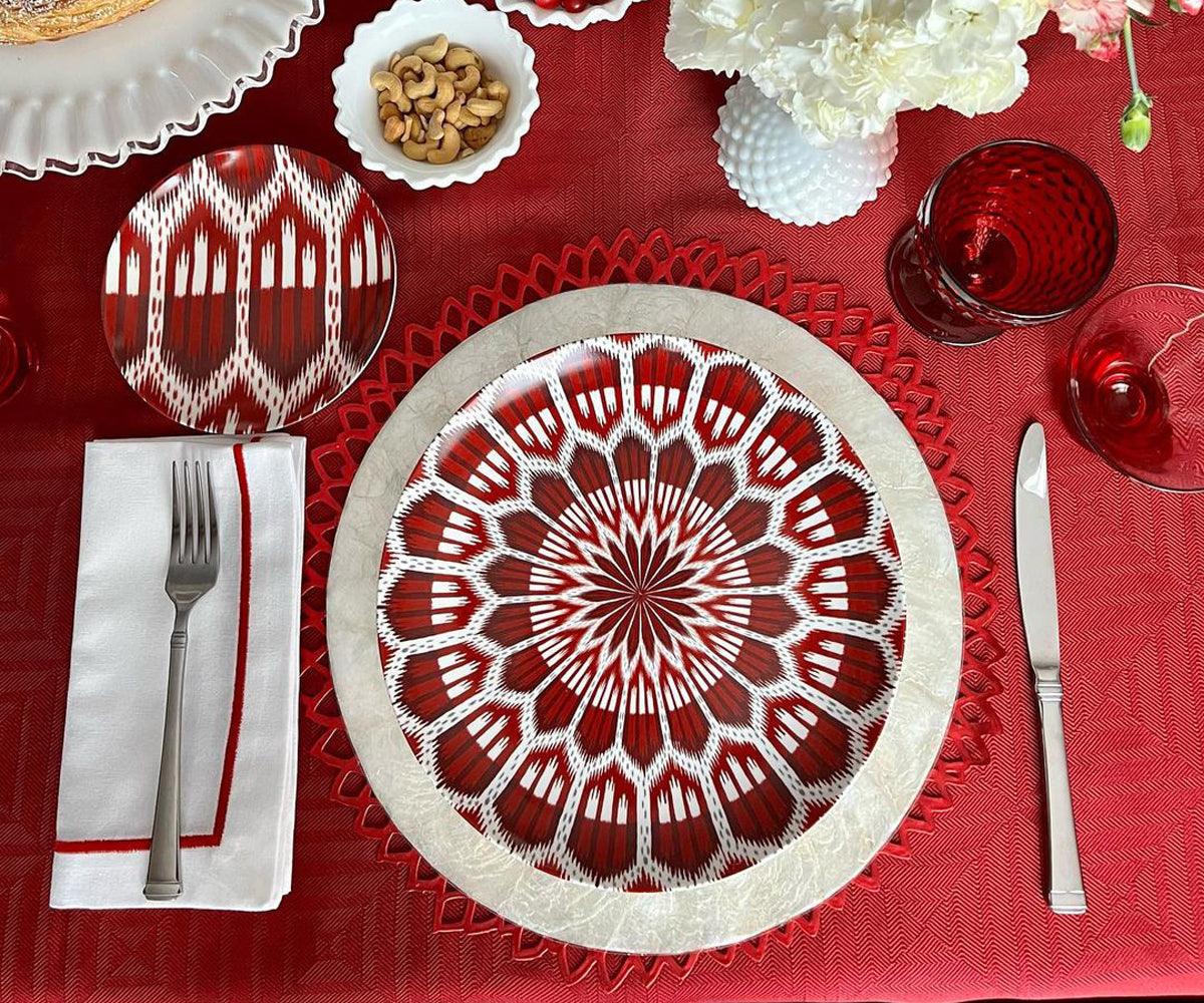 Red Embroidery Napkins- Line Design