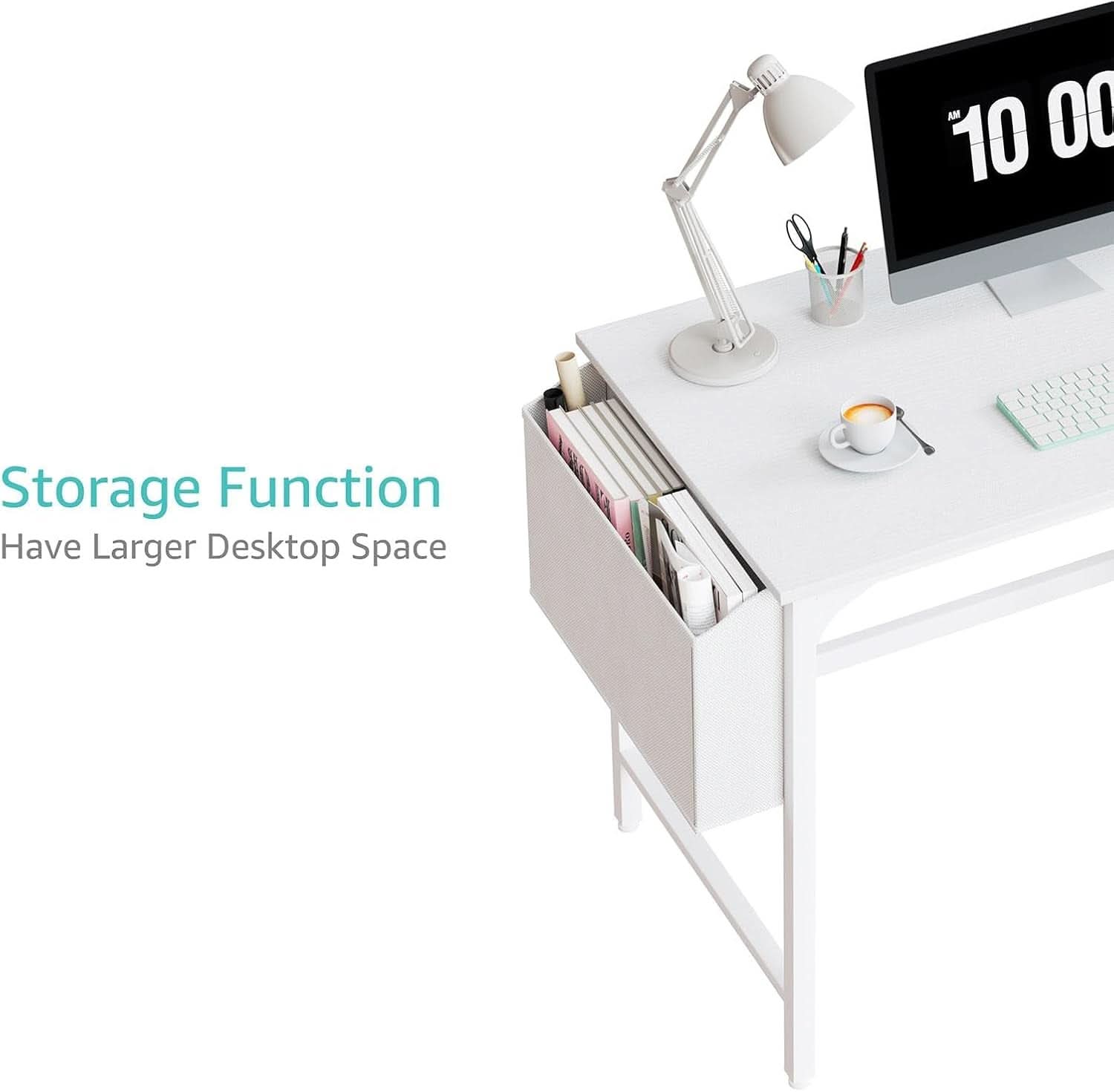 White 40 Inch Computer Desk With Drawers For Small Space Home Office