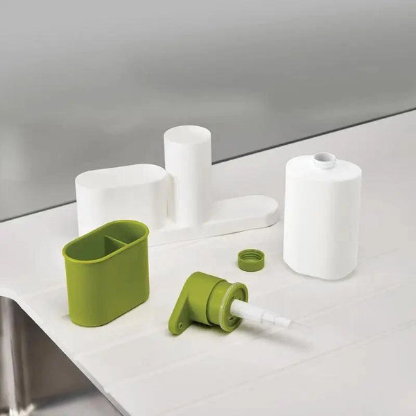 White Smart Kitchen Soap Dispenser Bathroom Accessories Liquid Soap Dispenser Simple Storage Box With Tank 3 IN 1 Cleaning Sponge Brush Holder Soap Pump Kitchen Gadgets