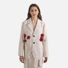 White snow rose three-dimensional flower decoration slim fit two button suit jacket