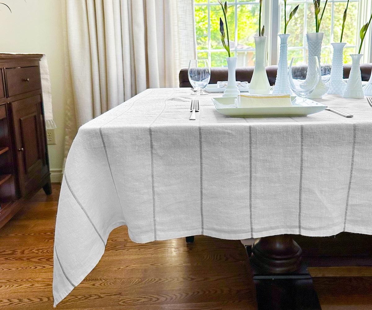 Rectangle Tablecloth - Striped Linen Tablecloth