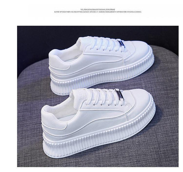 White Women Spring Running Thick Shoes Woman Comfortable Sneakers Leather Spring Flats Trainers Outdoor Vulcanize Slip On Trainers Fashion Platform Sneakers