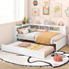 Twin Size Daybed Platform Bed Frame with Trundle and Bedside Shelves-White