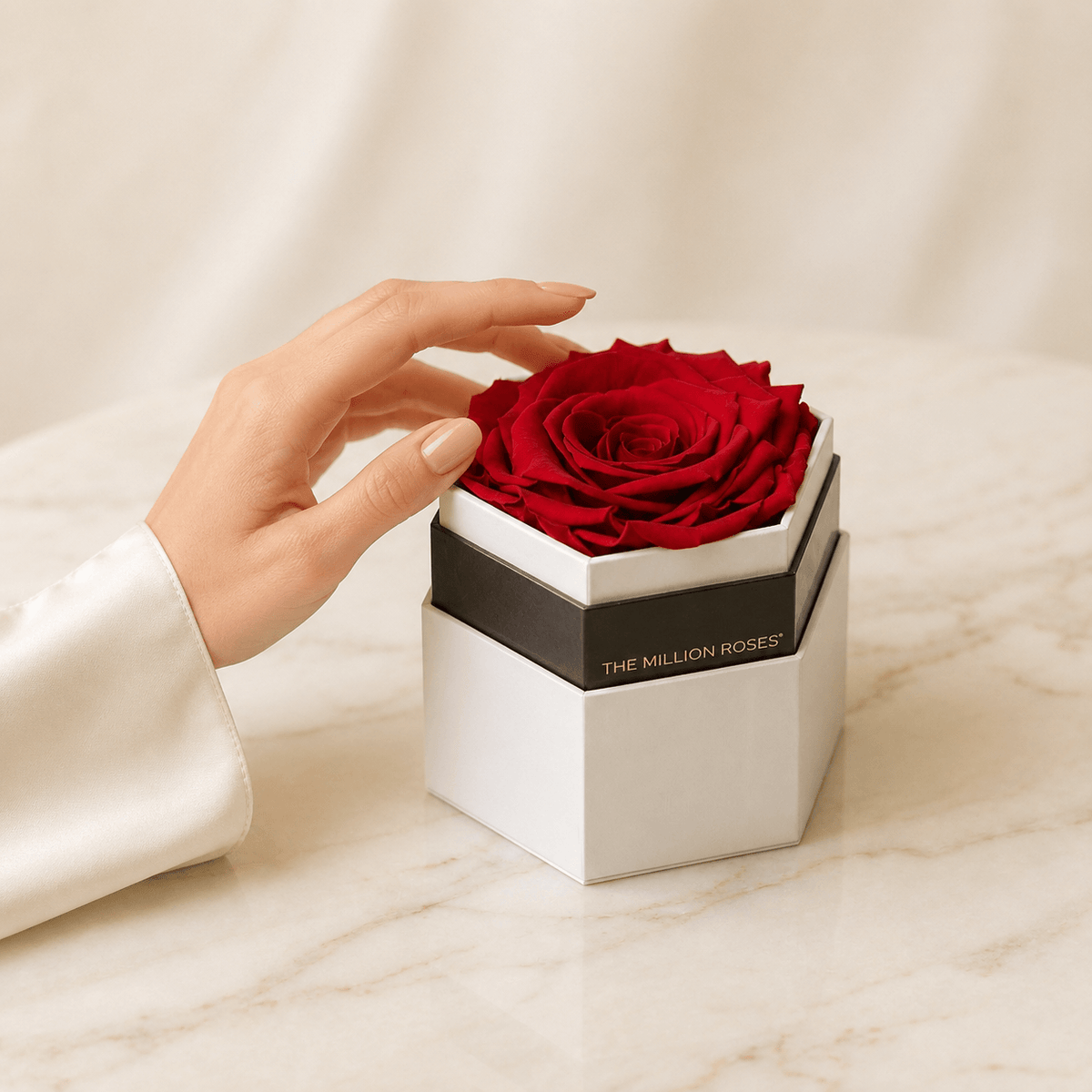 One in a Million™ White Hexagon Box | Red Rose