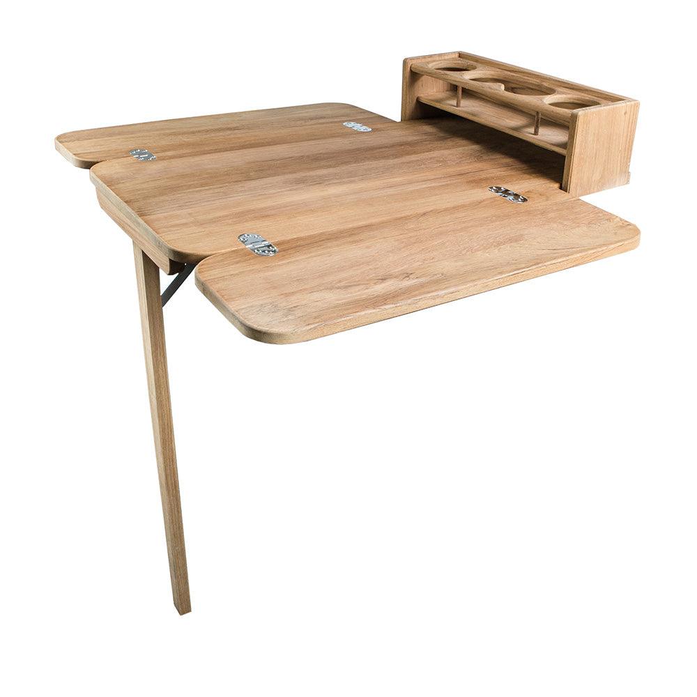 Whitecap Cockpit Table w/Folding Leaves  4 Cupholders - Teak