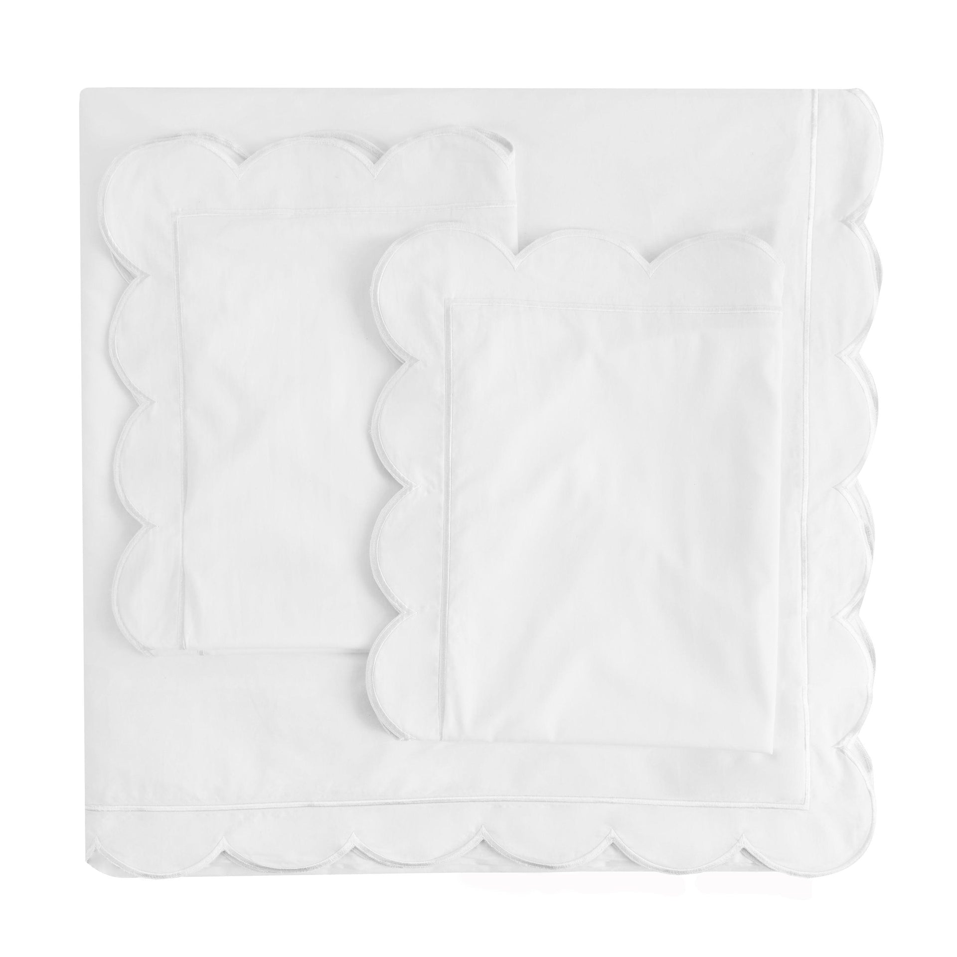Scallop Frame Embroidered Cotton Percale Duvet Set