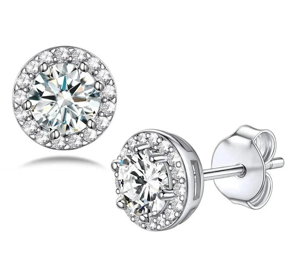 14K White Gold Flashed Birthstone Gemstone CZ Halo Studs Earrings - Gifts for You 'n Me