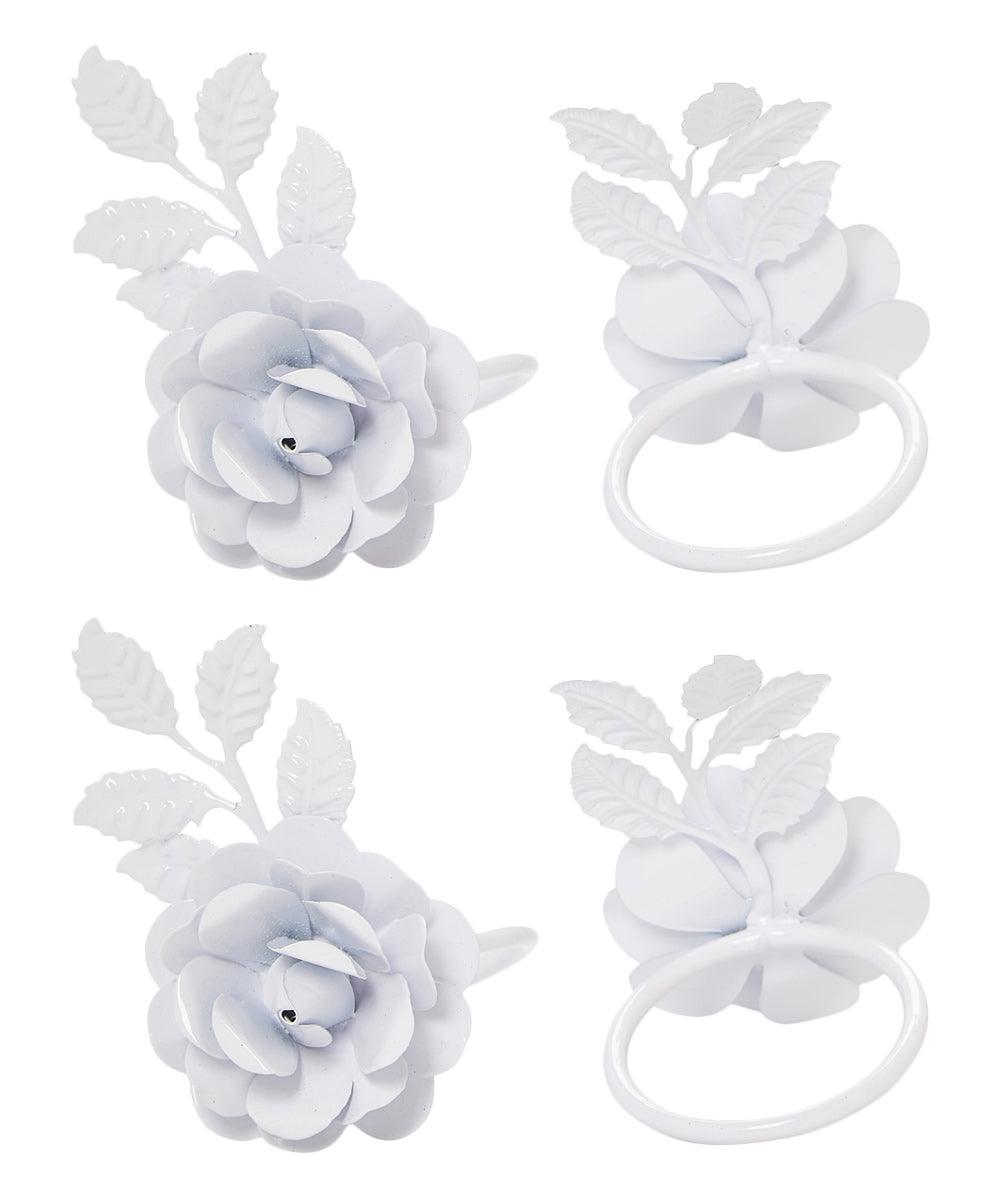 Vibhsa White Rose Napkin Rings | Set of 4