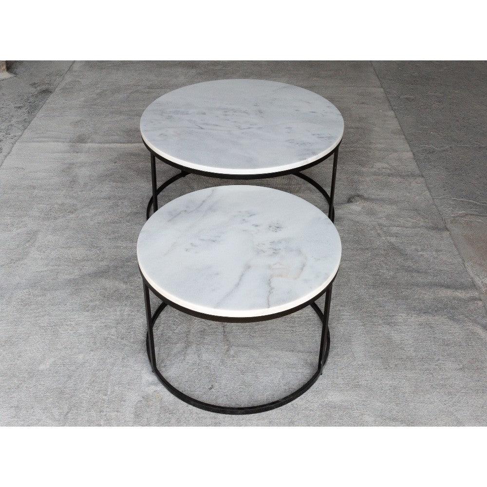 Genuine Carrara White Marble Round Nesting Coffee Table Set of 2