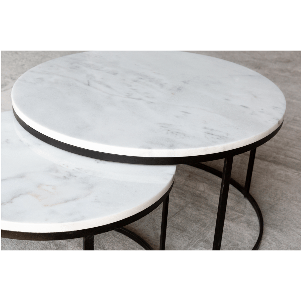 Genuine Carrara White Marble Round Nesting Coffee Table Set of 2