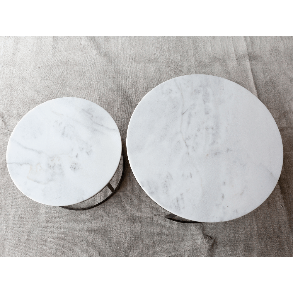 Genuine Carrara White Marble Round Nesting Coffee Table Set of 2