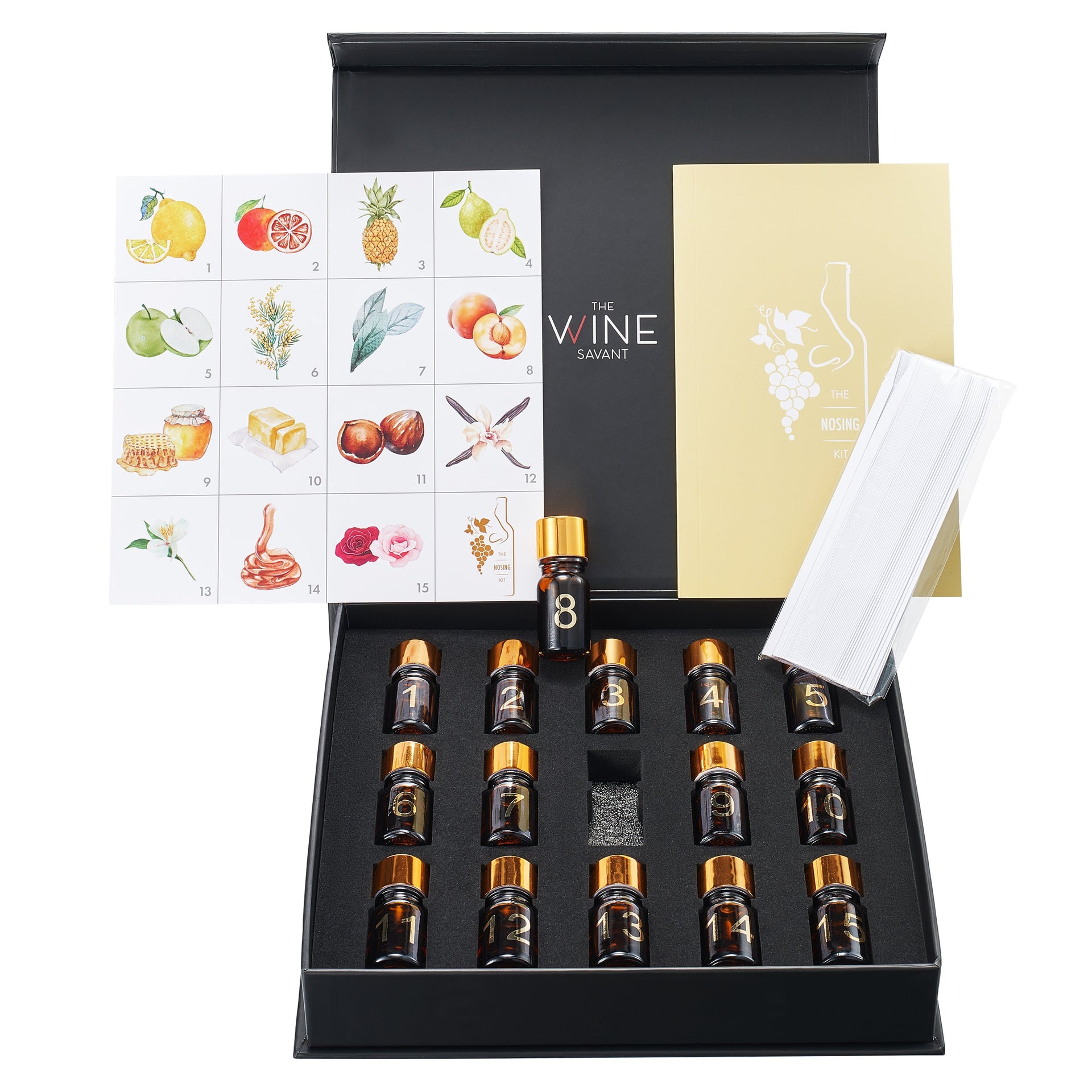 White Wine Aroma Kit, Tasting & Smelling Aroma Set for White Wines, 15 Aromas, Training Educational Gift - Beginners & Sommelier Master, Book & Accessories Guide Included, Wine Game Gifts Holiday