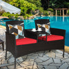 Wicker Patio Conversation Furniture Set with Removable Cushions and Table-Red