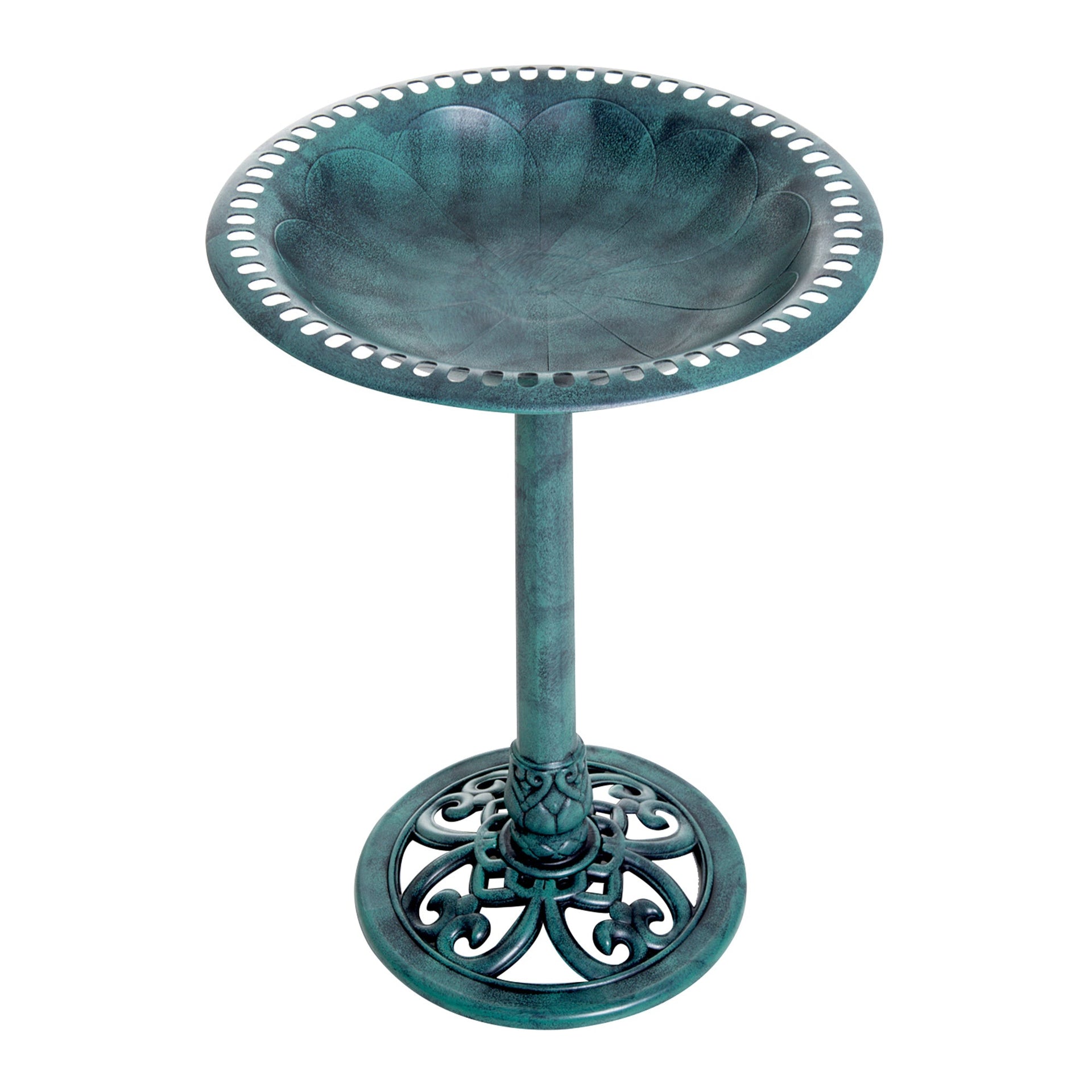 Resin Bird Bath Green Verdigris Pedestal 27 Inch