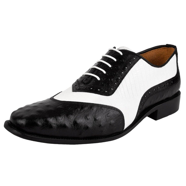 William Genuine Leather Two Tonned Lizard/Ostrich Print Oxford Shoes