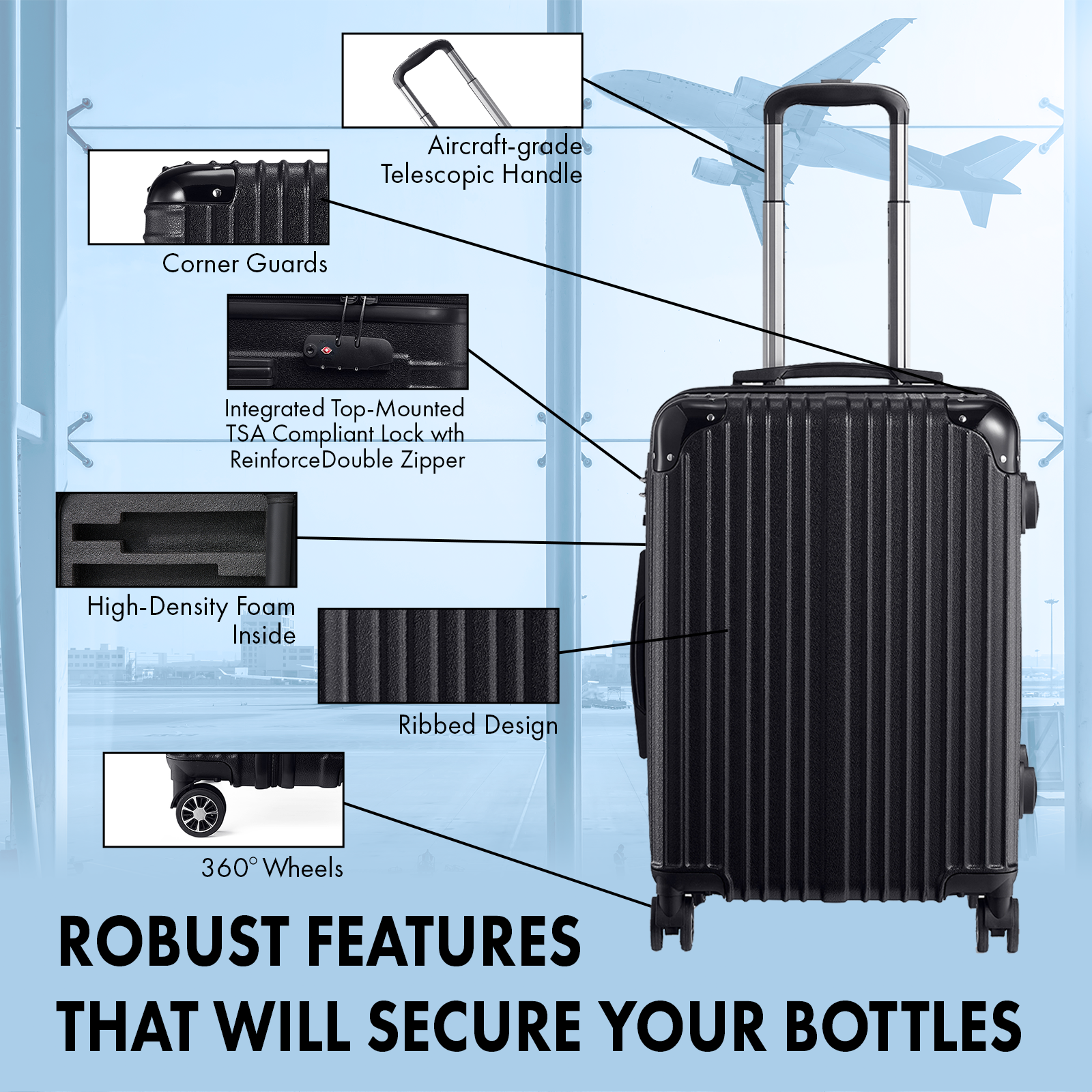 Wine Bottle Suitcase | Holds 12 Standard 750 ML Size Bottles | Universal Airplane Luggage Case, TSA Approved Wheeled Bag For Professionals and Consumers, Gift For Wine Lovers & Connoisseurs (28 IN)