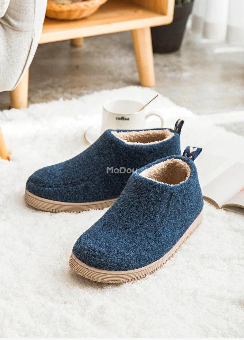 Winter Autumn New Stylish Home Mens Warm Shoes Thick Sole Bedroom Non Slip Wrapped Heel Slippers Women Felt Shoes Slip-On Knit Slippers Memory Foam Slippers