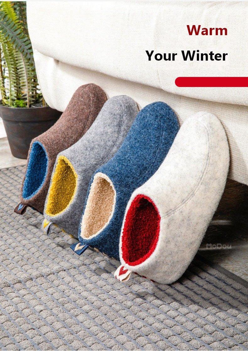 Winter Autumn New Stylish Home Mens Warm Shoes Thick Sole Bedroom Non Slip Wrapped Heel Slippers Women Felt Shoes Slip-On Knit Slippers Memory Foam Slippers