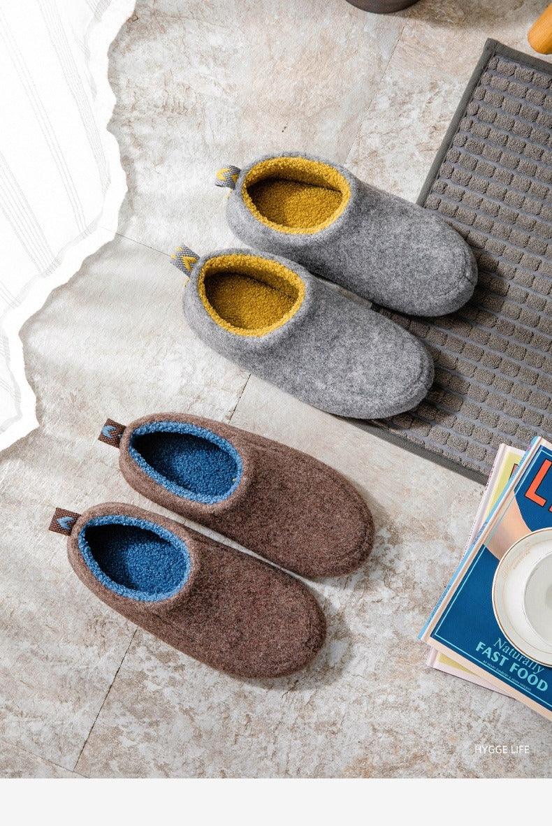 Winter Autumn New Stylish Home Mens Warm Shoes Thick Sole Bedroom Non Slip Wrapped Heel Slippers Women Felt Shoes Slip-On Knit Slippers Memory Foam Slippers