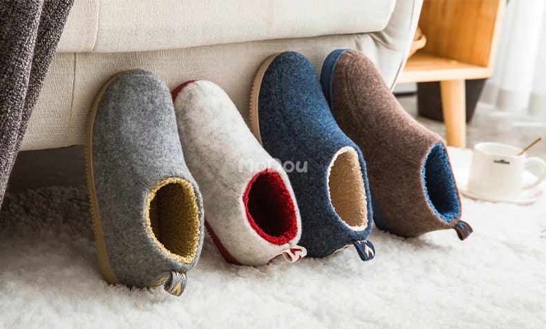 Winter Autumn New Stylish Home Mens Warm Shoes Thick Sole Bedroom Non Slip Wrapped Heel Slippers Women Felt Shoes Slip-On Knit Slippers Memory Foam Slippers