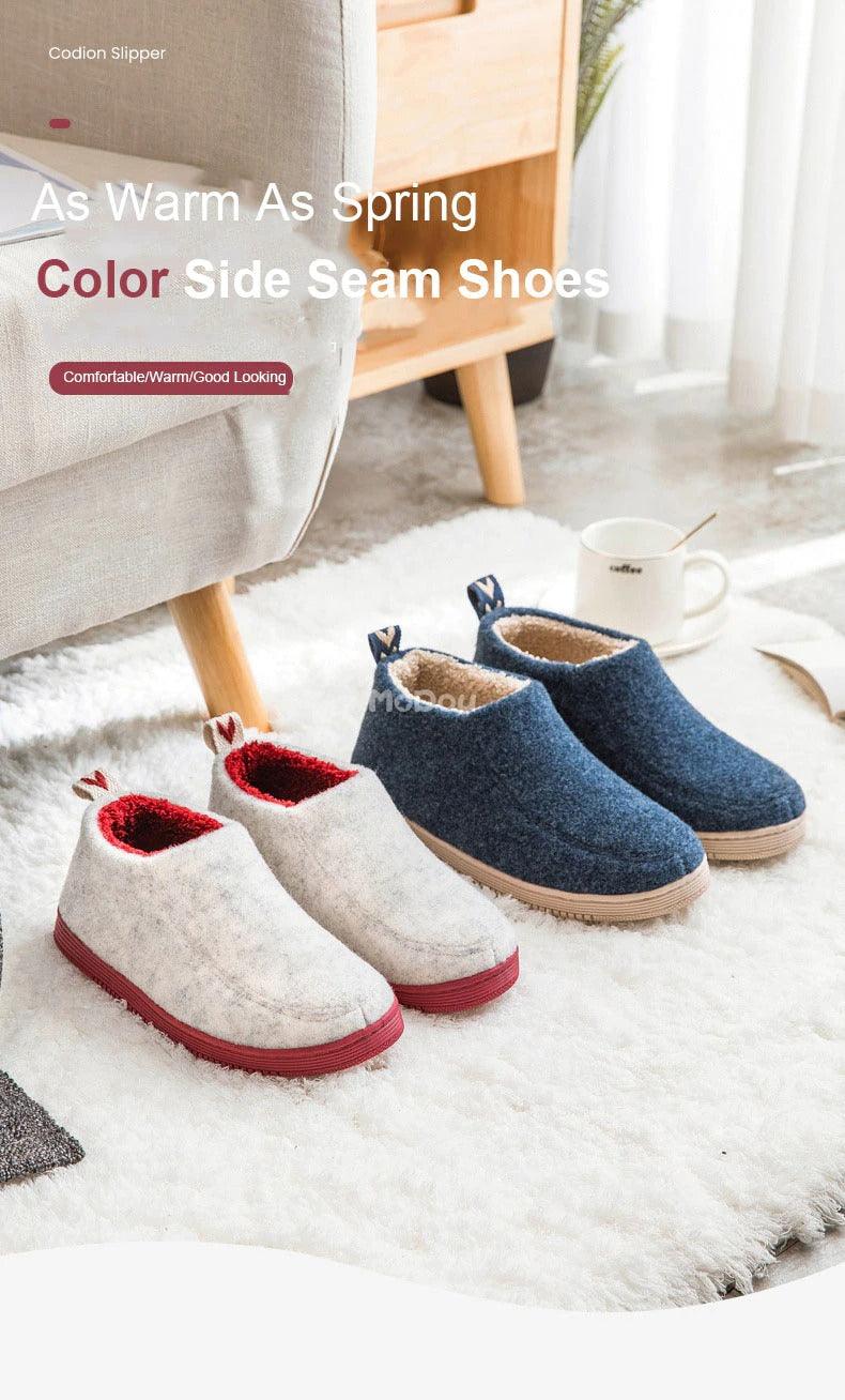 Winter Autumn New Stylish Home Mens Warm Shoes Thick Sole Bedroom Non Slip Wrapped Heel Slippers Women Felt Shoes Slip-On Knit Slippers Memory Foam Slippers